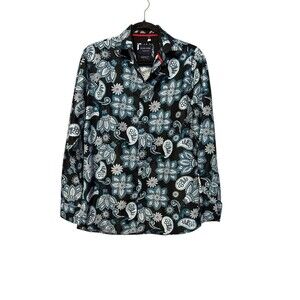 Silver Stone Collection Perfectly Paisley Modern Fit Buttondown Shirt Size M Blu
